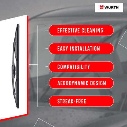 Wurth Metal Wiper Blades for Ford Freestyle – 24” Driver + 20” Passenger (Set of 2) | All-Weather Premium Quality