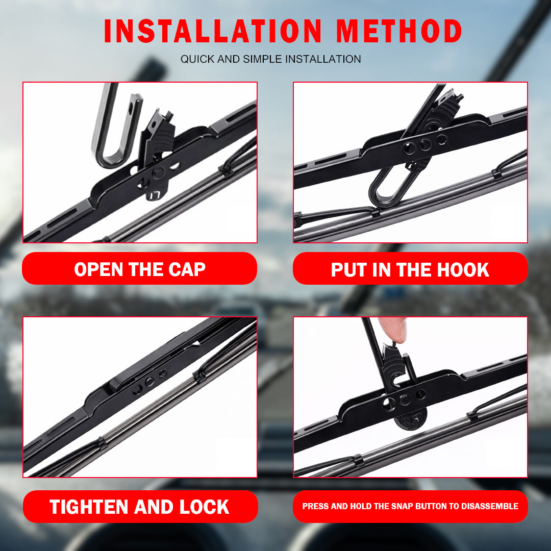 Wurth Metal Wiper Blades for Ford Freestyle – 24” Driver + 20” Passenger (Set of 2) | All-Weather Premium Quality