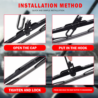 Wurth Metal Wiper Blades for Ford Freestyle – 24” Driver + 20” Passenger (Set of 2) | All-Weather Premium Quality